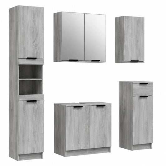 Conjunto de Muebles de Baño de 5 Piezas en Madera Gris Sonoma