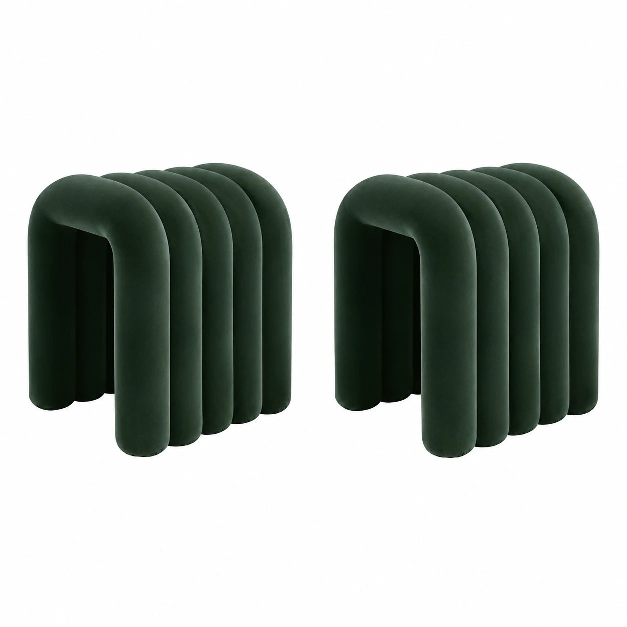 Puf otomano moderno de franela, reposapiés cómodo para sala y dormitorio, taburete decorativo esquinero (verde negruzco, 2 piezas)