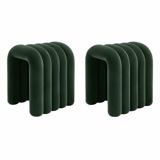 Puf otomano moderno de franela, reposapiés cómodo para sala y dormitorio, taburete decorativo esquinero (verde negruzco, 2 piezas)