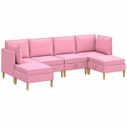 Conjunto de Sofás Modulares Rosa 6 Piezas con Almacenamiento