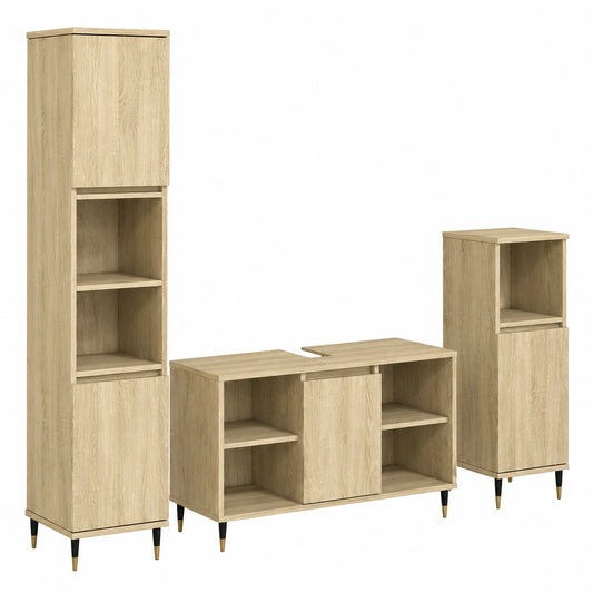 Conjunto de Muebles de Baño de Madera de 3 Piezas en Roble Sonoma