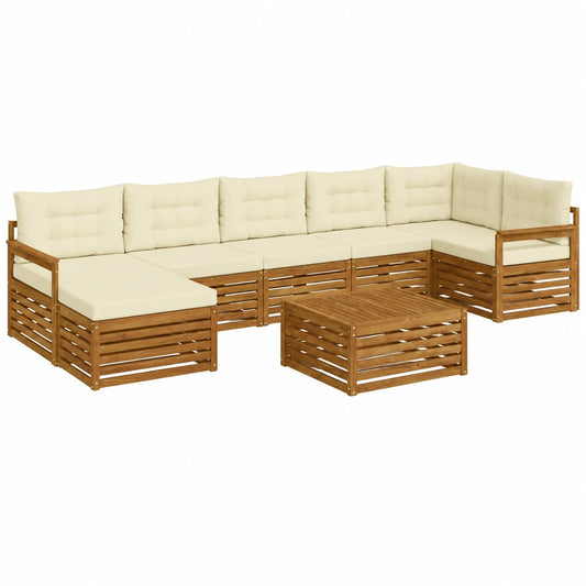 Conjunto de Sofás de Jardín de Acacia 8 Piezas Natural y Crema
