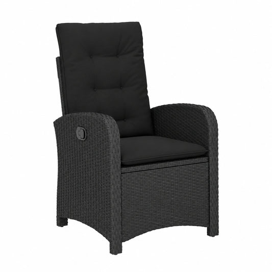 Sillón Reclinable de Jardín con Cojines de Ratán Sintético Negro para Terraza