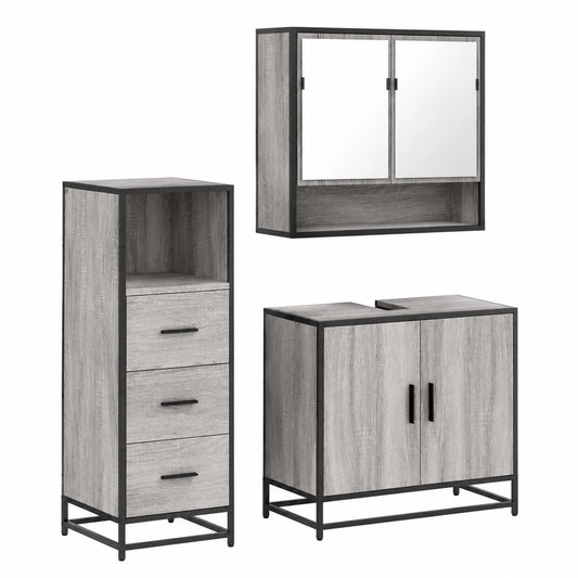 Conjunto de Muebles de Baño 3 Piezas, Madera Aglomerada, Color Sonoma Gris