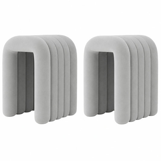 Puf otomano moderno de franela gris claro, set de 2 taburetes esquinero para sala y dormitorio