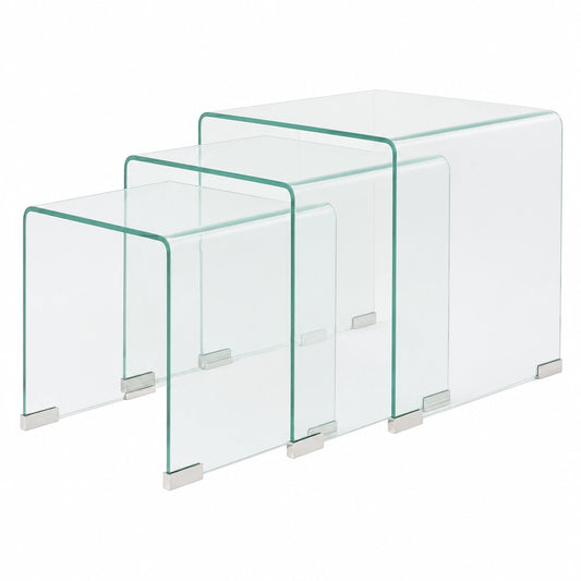 Conjunto de Mesas de Centro Apilables de Vidrio Templado para Sala de Estar
