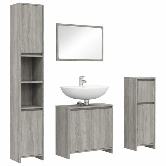 Conjunto de Baño 4 Piezas: Espejo, Lavabo, Armario y Estante en Madera Gris Sonoma