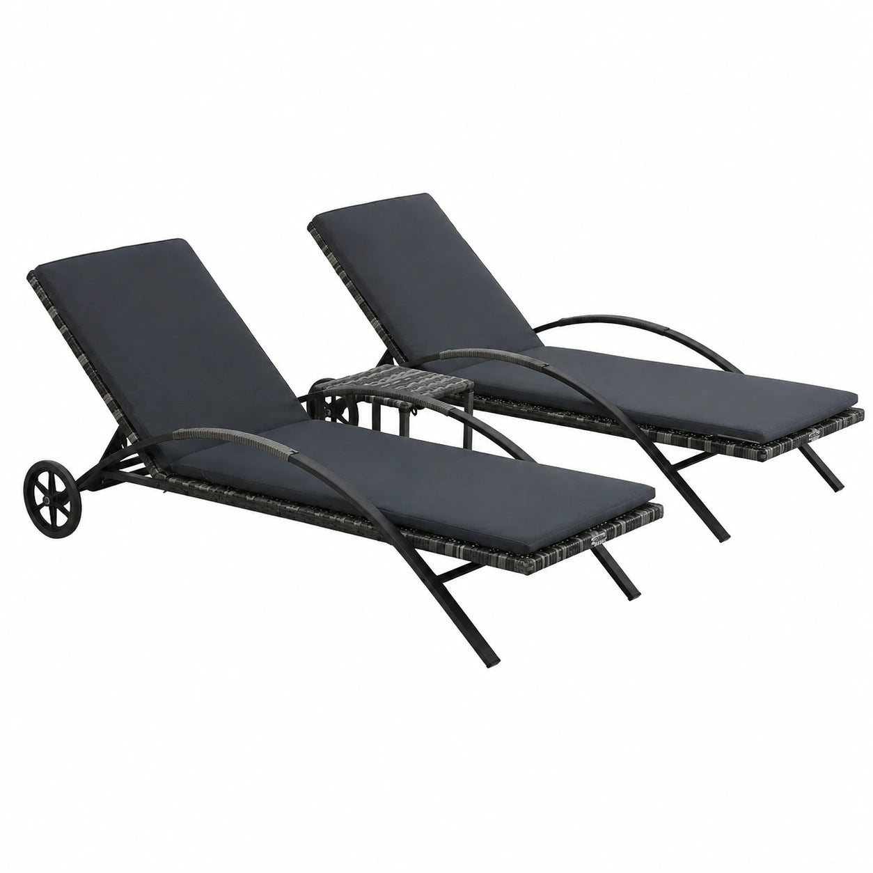 Conjunto de Tumbonas Reclinables con Mesa para Terraza y Piscina de Ratán Antracita