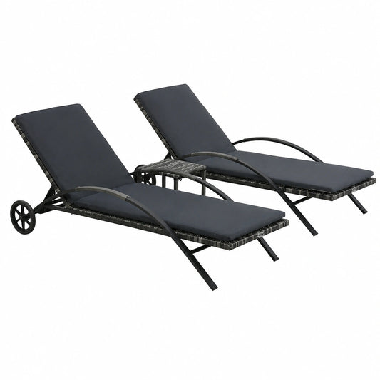Conjunto de Tumbonas Reclinables con Mesa para Terraza y Piscina de Ratán Antracita