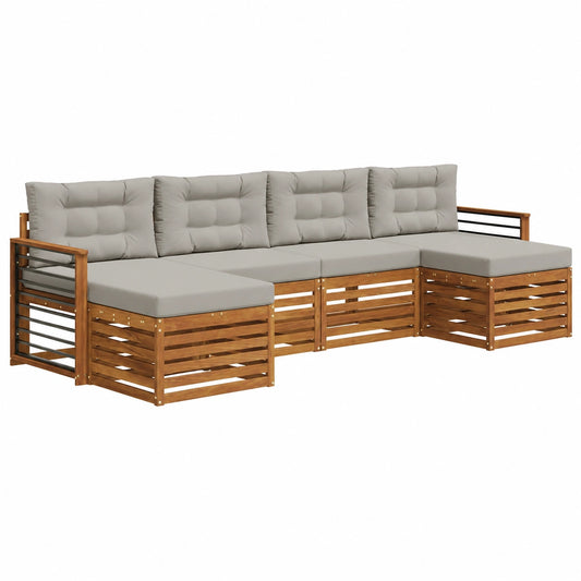 Set de Sofás de Jardín de Acacia Gris Claro 6 Piezas con Cojines, Muebles Modernos para Patio y Piscina