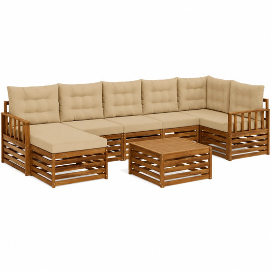 Conjunto de Sofás de Jardín 8 Piezas de Madera de Acacia Beige