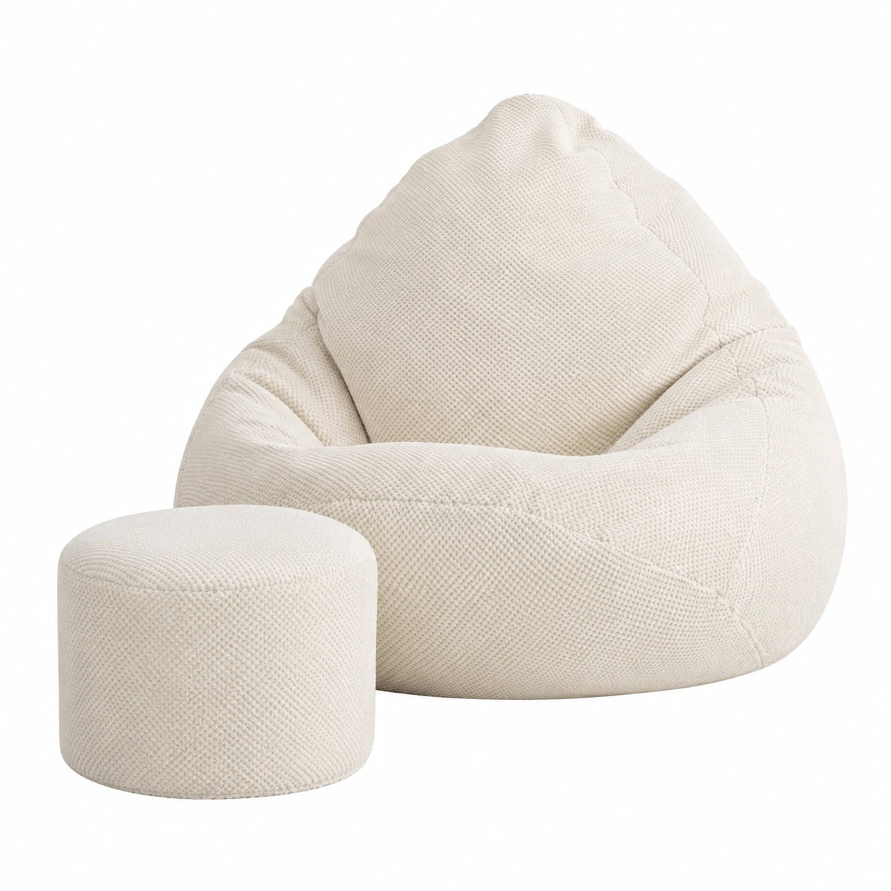 Sillón Puff de Terciopelo Beige XXL con Reposapiés para Salón y Dormitorio