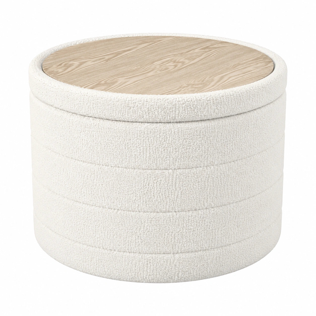 Taburete Puff con Almacenaje Plegable, Redondo, Tapa Reversible, Ø 56x40cm, Color Blanco Crema para Hogar