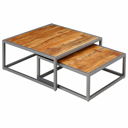 Conjunto de Mesas de Centro Modernas de Madera de Acacia para Salón, Juego de 2