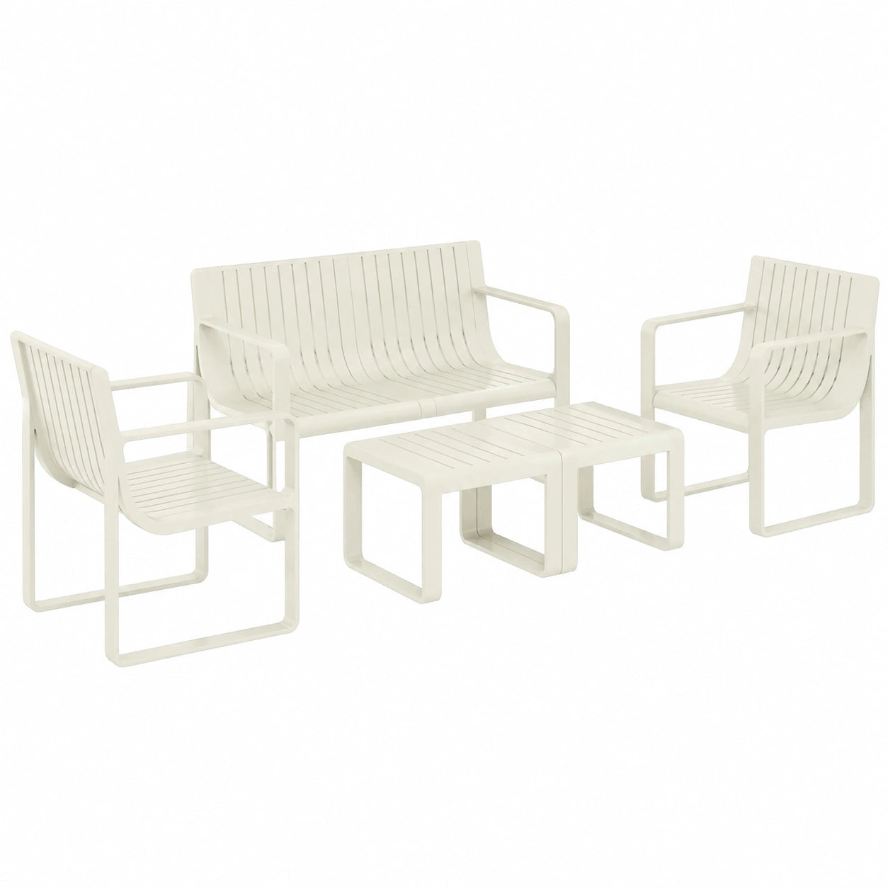 Outsunny Juego de Muebles de Jardín 5 Piezas con Sofá, Sillones y Mesas, Resistente al Agua y UV, Blanco