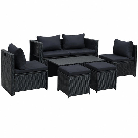 Conjunto de Muebles de Jardín para 3-4 Personas con Sofás, Sillón, Mesa y Cojines - Resistente al Clima, Negro